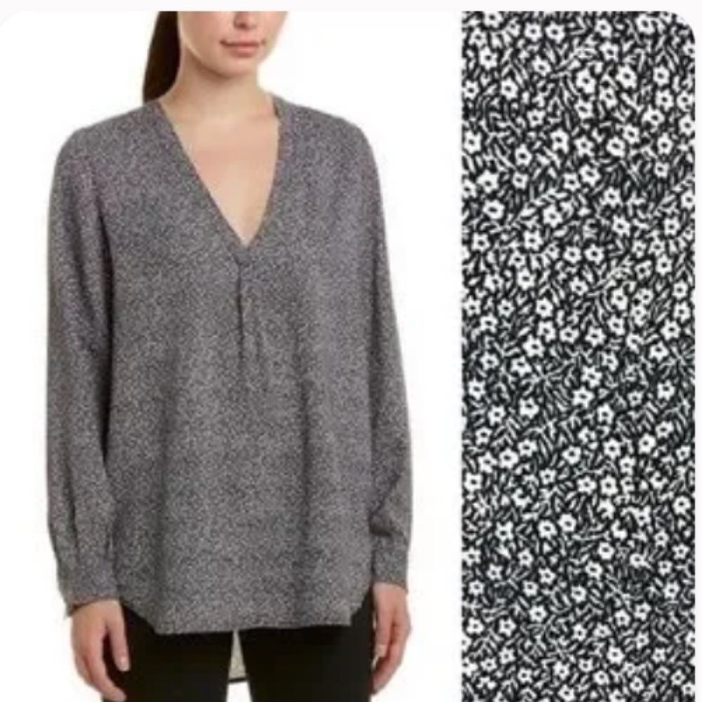 Joie Printed Silk Daryl Blouse Top Long Sleeve Blue Daisies Size XS